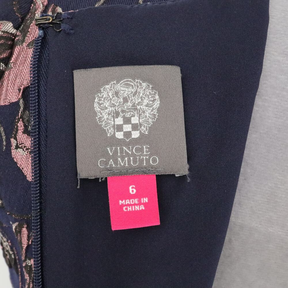 Vince Camuto Dress Womens 6 Navy Blue Pink Floral Brocade Pleated Lined Pockets - Picture 3 of 16